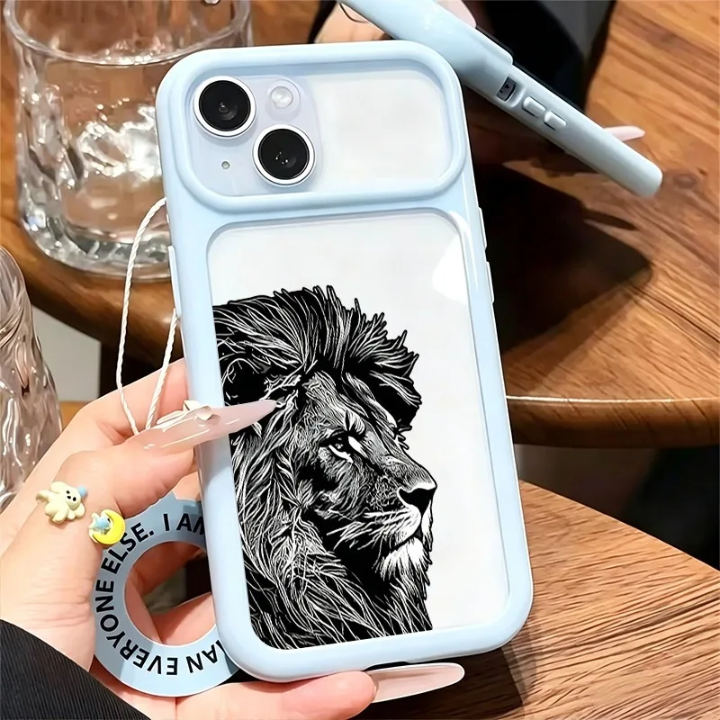 2026 Aesthetic Monochrome Lion King Graphic Design Phone Case, Shock Resistant Large Window Soft Shell For iPhone