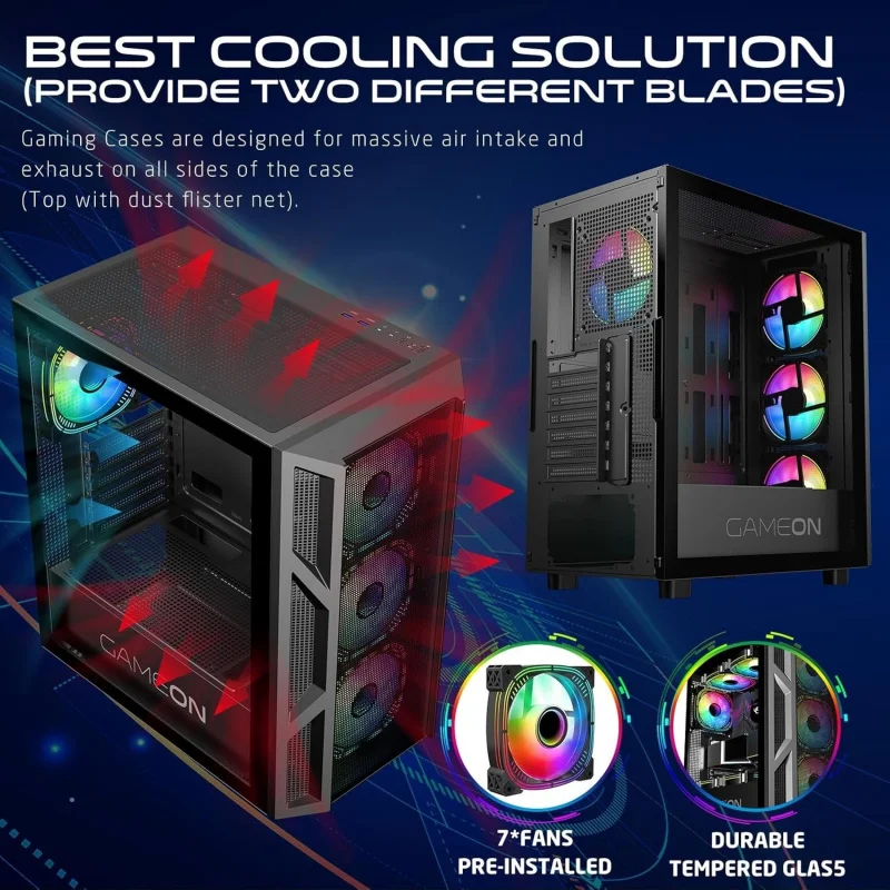 حافظة كمبيوتر للألعاب – دعم ATX/M-ATX/ITX، زجاج مقسى، إضاءة ARGB+PWM، 4 مراوح مثبتة مسبقًا، جاهزة لتبريد المياه 280 مم - Bla