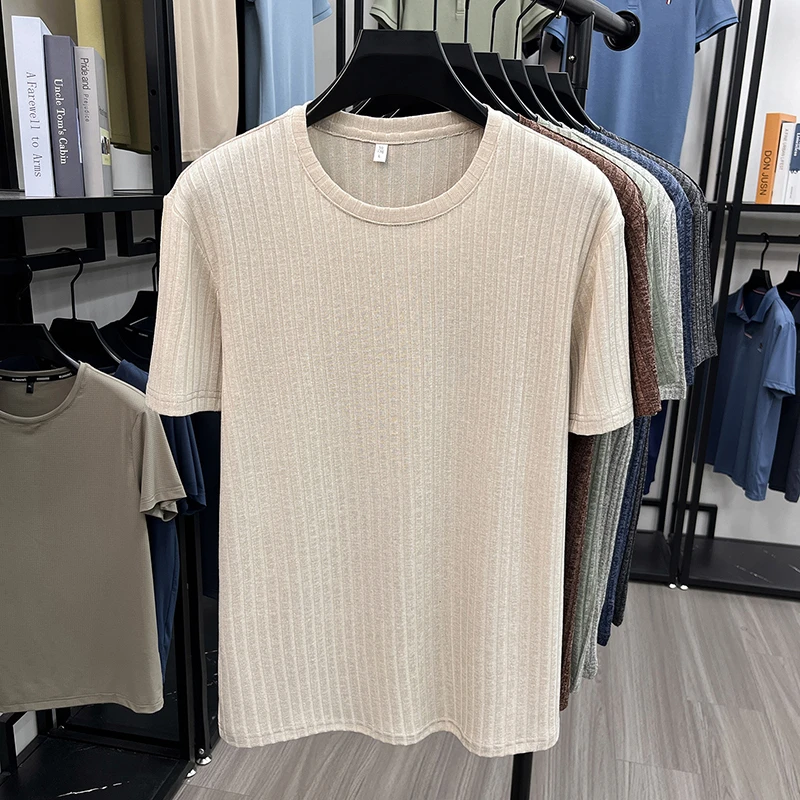 Herren T-Shirts mit Strukturierter Oberfläche und Rundhalsausschnitt, Sommerliche Lässige Atmungsaktive Feuchtigkeitsableitende Oberteile für Männer, Tägliche Kleidung – Detail 17
