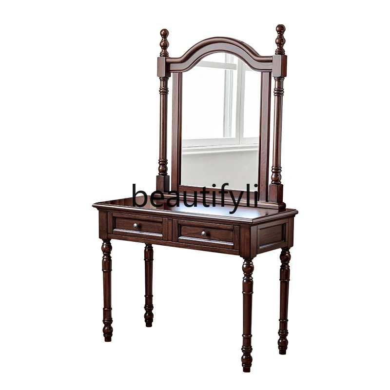 

American retro solid wood dresser cherry wood pure log 1 meter makeup table with mirror