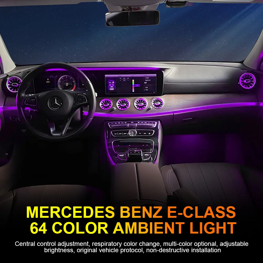 64 Colours LED Air Vents For Mercedes Benz W213 E-Class RGB Car Control Ambient Light Turbo Air Outlet Nozzle Decorative Lamp