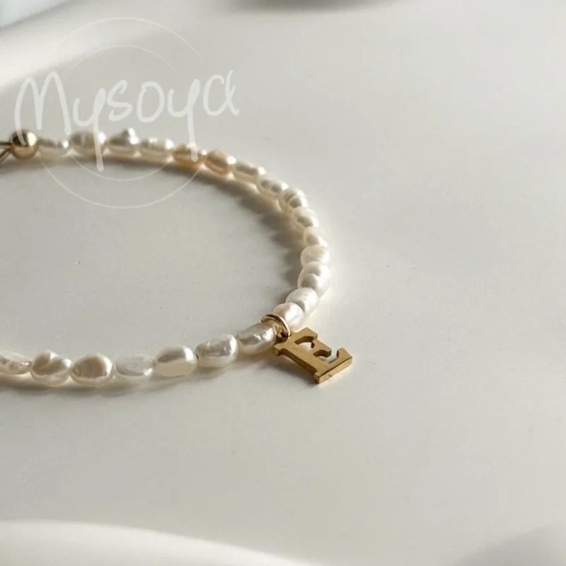 

MYSOYA 3-4mm Natural White Baroque Rice Freshwater Pearl Bracelet With Gift Box Wedding Birthday Jewelry Gift For Women And Men
