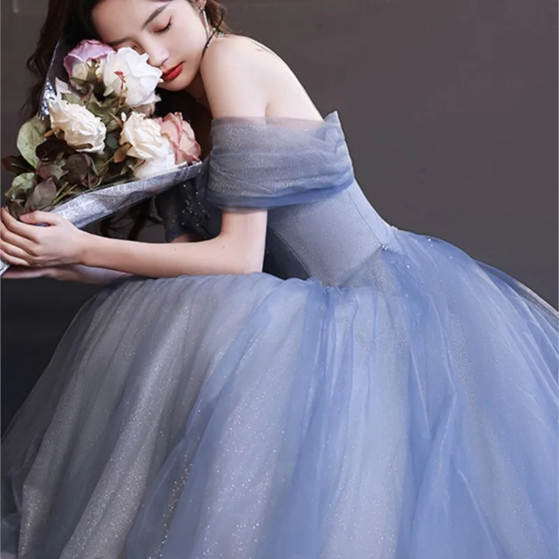 

Blue Female New Suspender Special Interest Light Luxury Design Sense Host Banquet Dress