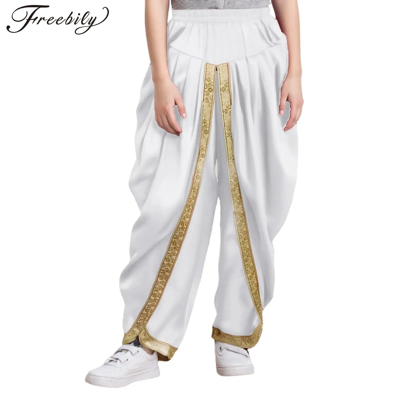 

Атласные брюки для черти для мальчиков, костюм арабского принца на Хэллоуин для девочек, мешковатые брюки для восточных индийских танцев, тематические вечерние брюки, нарядное платье