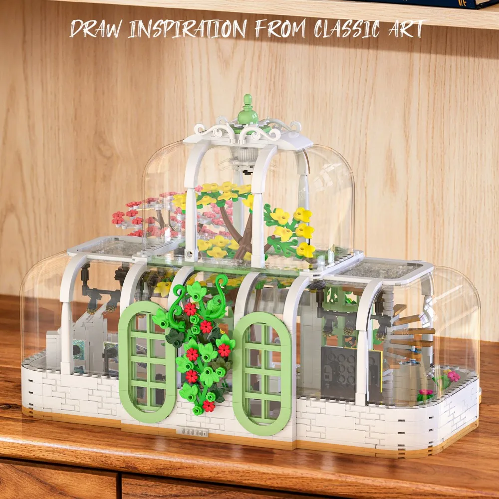 

Набор строительных блоков «Ботанический сад» из 1482 деталей, прозрачная модель цветочного дома для уличной сцены, развивающие игрушки для подростков, праздничные подарки