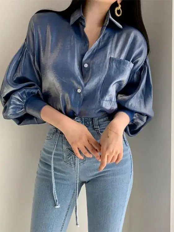 

Women's Pure Color Lapel ket irt Street Sle Loose Fit Polyester Long Sve Casual Faion Spring Collection