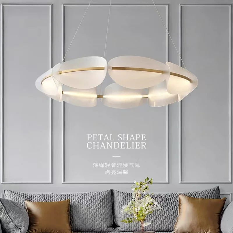 

Nordic style modern minimalist living room chandelier light luxury circular dining room dining table designer internet