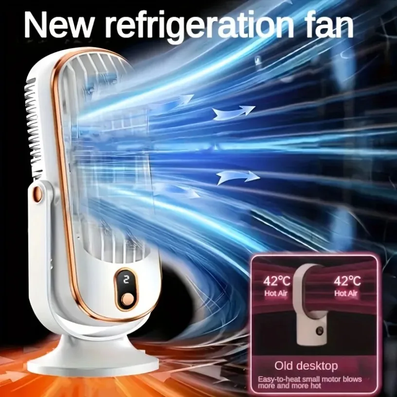 Dual Motor Ice Fan USB Desk 5-Speed LED Screen 360° Cooling Large Battery Portable for Office Home Travel Camping