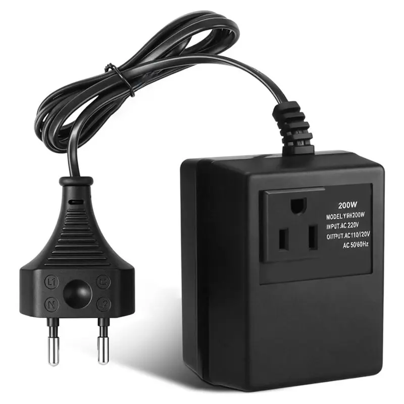B08B-Voltage Converter Transformer, 200 W , 220 V/240 V To 110 V/120 V Power Adapter, For Travel And Business Trip Eu Plug