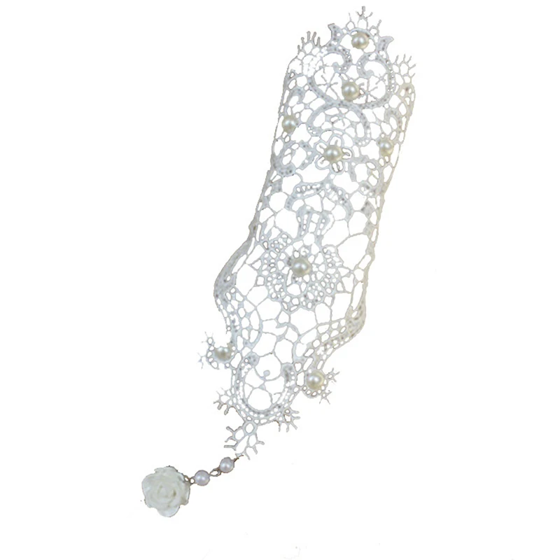 1pc Women Goth Rose Beads Flower Lace Slave Glove Adjustable Ring Long Bracelet