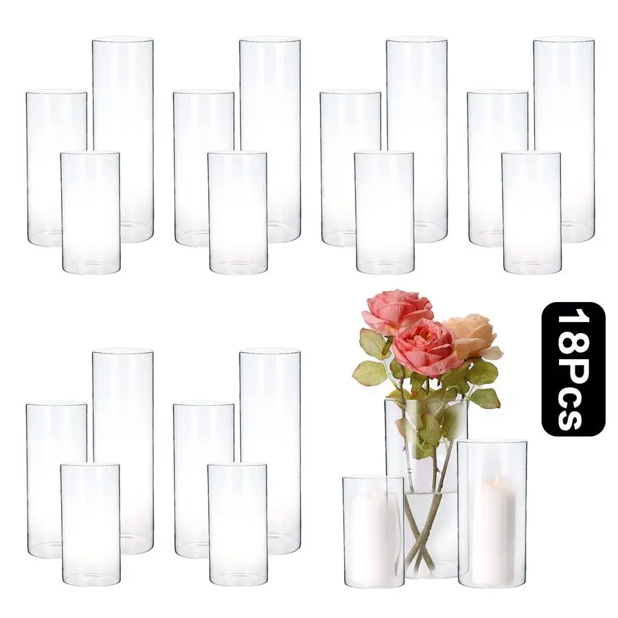 

Hurricand Candle Holder 18 PCS, Glass Pillar Candle Holder, Clear Glass Cylinder Candleholder Glass Cylinder Vase for Centerpiec