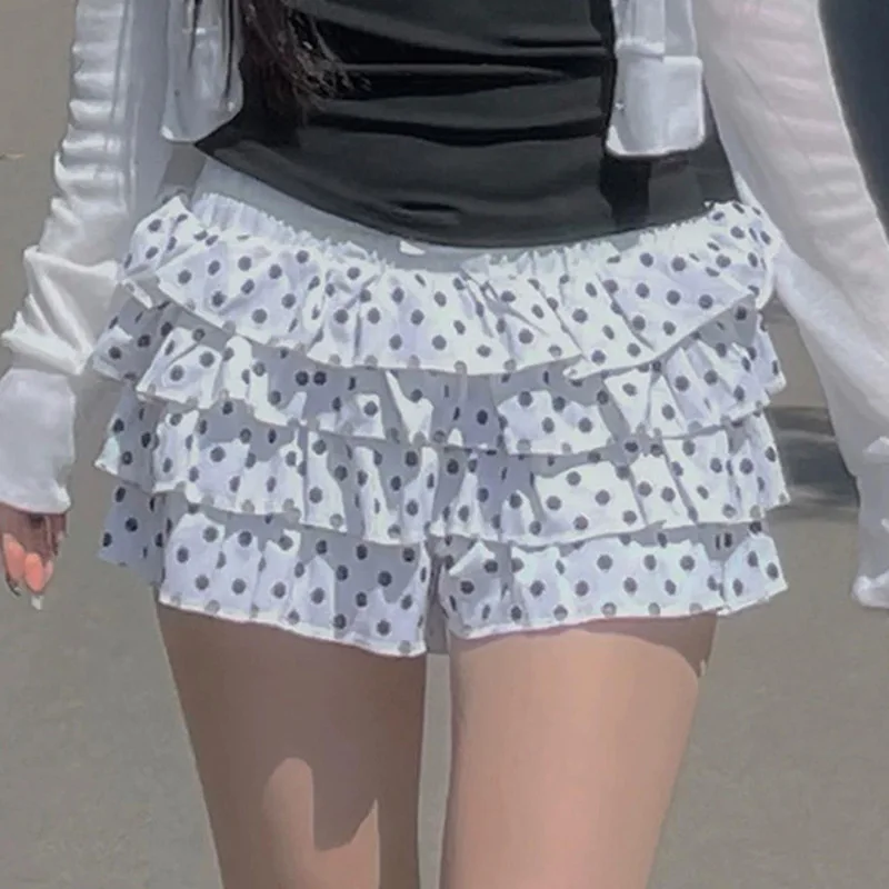 Polka Dot Rüschenrock mit elastischem Bund, Mini-Kuchenrock, Y2K Lolita, lässiger Sommerrock – Detail 4