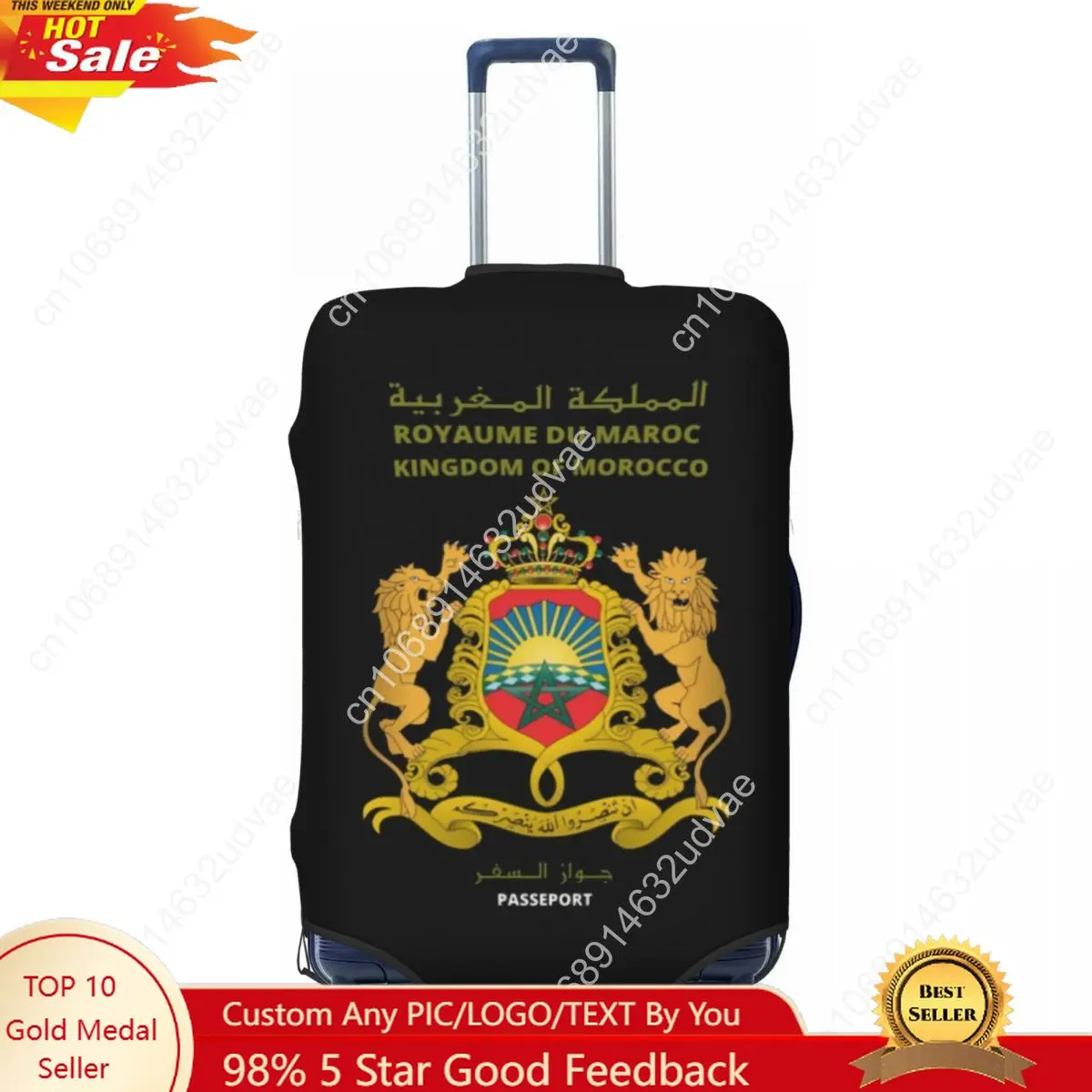 

Custom Moroccan Passport Travel Luggage Cover Dust Proof Kingdom Of Morocco Suitcase Cover Protector Fit 18-32 Inch