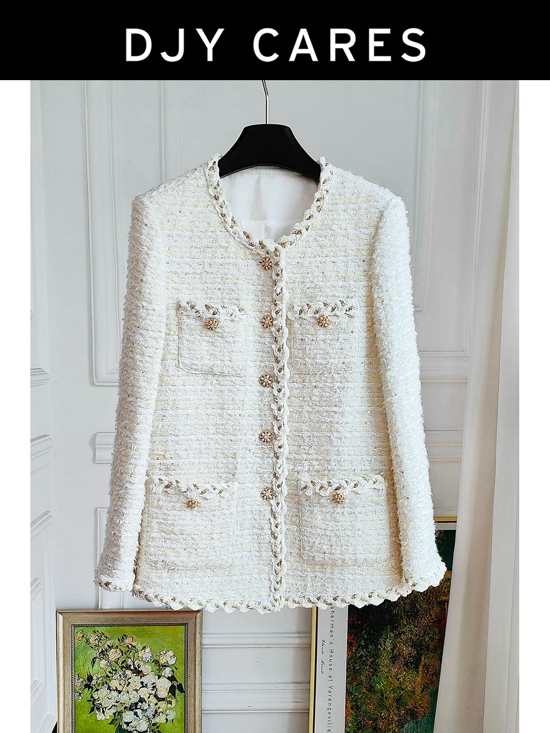New  Coarse woolen woolen woven jacket with handmade edging for socialite's top big size