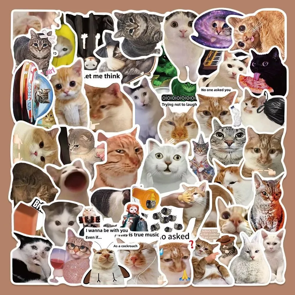 50 pieces cat meme stickers - quirky and cute cat-themed funny decorative stickers