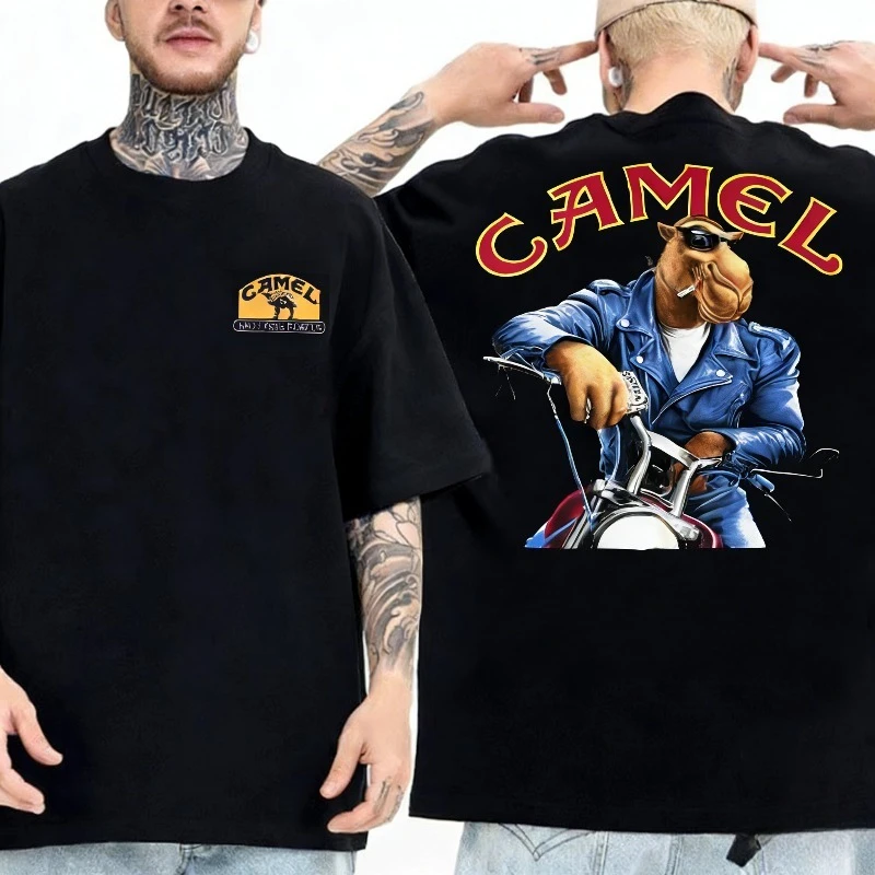 Retro Car Camel Cigarettes T-Shirt Vintage Cotton Tops Tee Short Sleeve Casual Streetwear Oversized Women Men Clothing Motosport