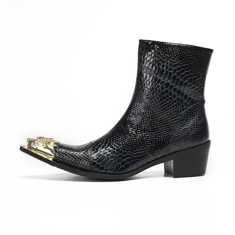 BOARD Fashion Brand Design Black Snake Skin Long Boots for Man Heels for Cowboy Boots Dress Wedding Shoes Man