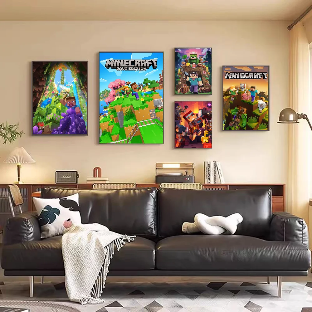 Juego 3D m-minecraft, carteles adhesivos de película, pegatina de papel Kraft Retro, bricolaje, habitación, Bar, cafetería, arte estético, pintura de pared