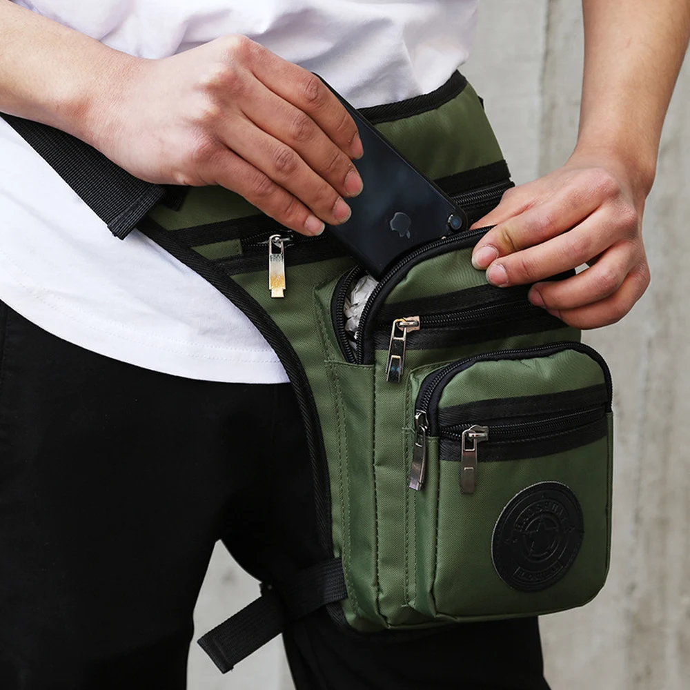 CFUN YA Men Nylon Waist Thigh Leg Bag with Multiple Zipper Pockets Adjustable Buckle Straps for Outdoor Walking Daily Travel