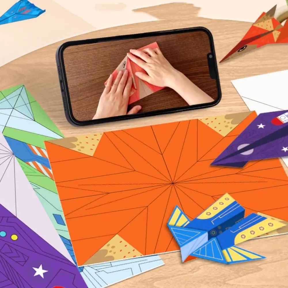 กระดาษทําด้วยมือกระดาษสีชุดศิลปะการเรียนรู้พับเครื่องบิน Origami ชุด Montessori การ์ตูนอเนกประสงค์กระดาษเครื่องบินของเล่น