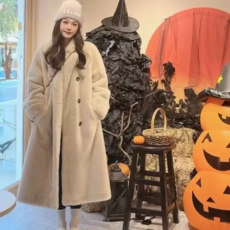 colletto caldo del vestito Cappotto lungo di pelliccia per l'autunno e l'inverno 2025 addensato pelliccia di coniglio sintetica calda ed elegante giacche ecologiche di fascia alta