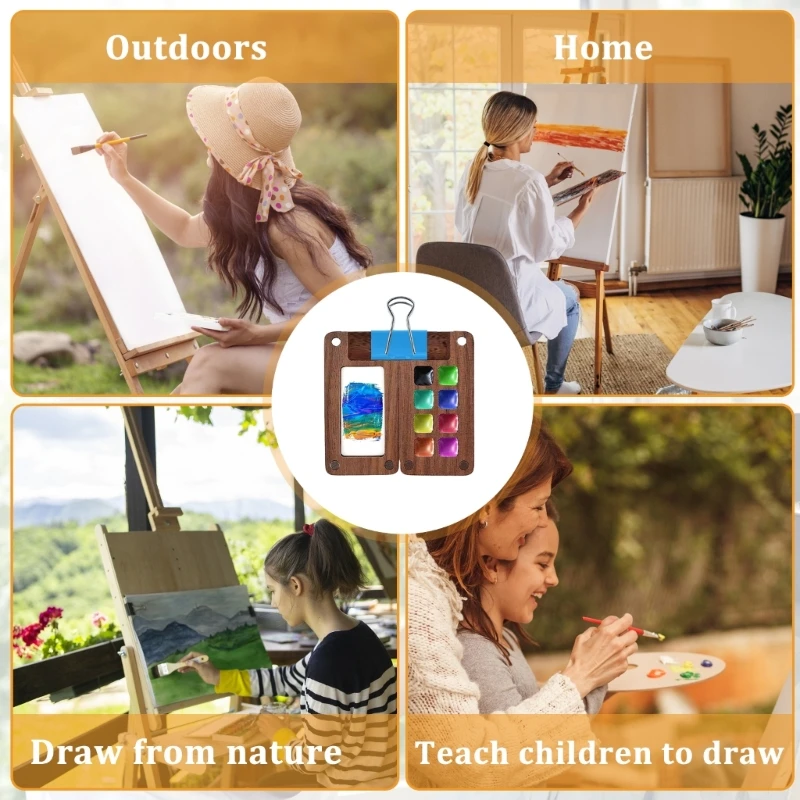 Boîte palettes d'aquarelle en bois avec clip, pour artiste peintre