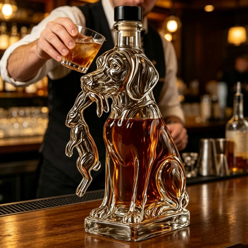 

Dog with Rabbit Glass Decanter 500ml Clear Whiskey Wine Bottle Creative Animal Shaped Liquor Dispenser for Bar Home Decor