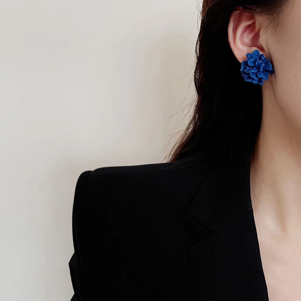 8 Colors Flower Stud Earring Resin Flat Back Cabochon 3D Gardenia Flower Charm Exaggeration Klein Blue Stainless Steel Ear Studs