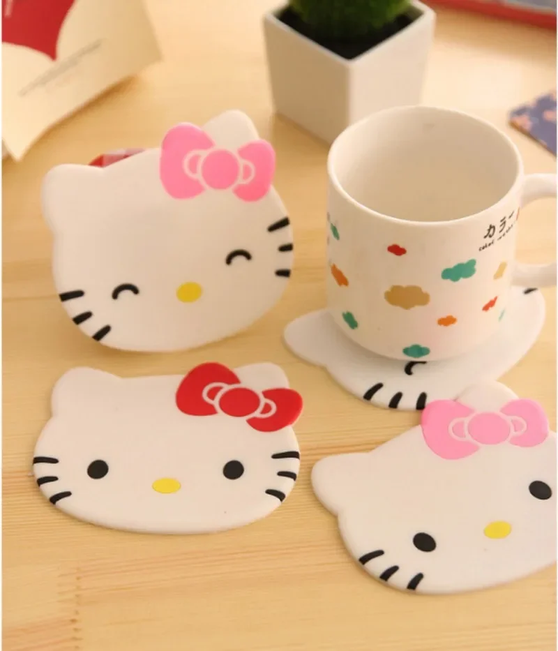 Girly Heart Hello Kitty Anime Kawaii MINISO Ins Fashion Coaster Cup Insulated Mat Cute Cartoon Pink Bowl Mat Gifts for Girls