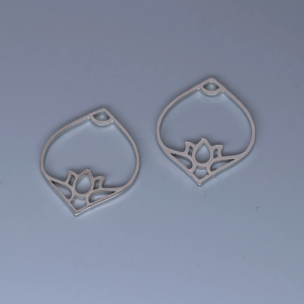5pcs/lot Sweet Lotus Flower Simple Charm Pendant For Necklace Bracelets Jewelry Crafts Making Handmade Stainless Steel Charm