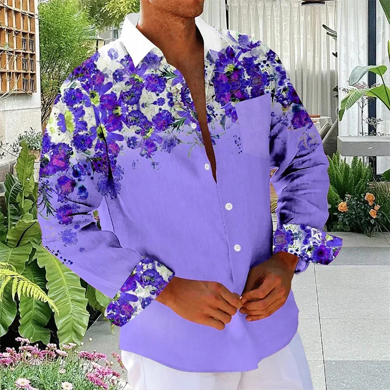 Men's Floral Button Lapel Front  Shirt Beach Shirt Long Sleeve Hawaii Daily Vacation Spring Summer 3D Printing 12 Colors Top ﻿