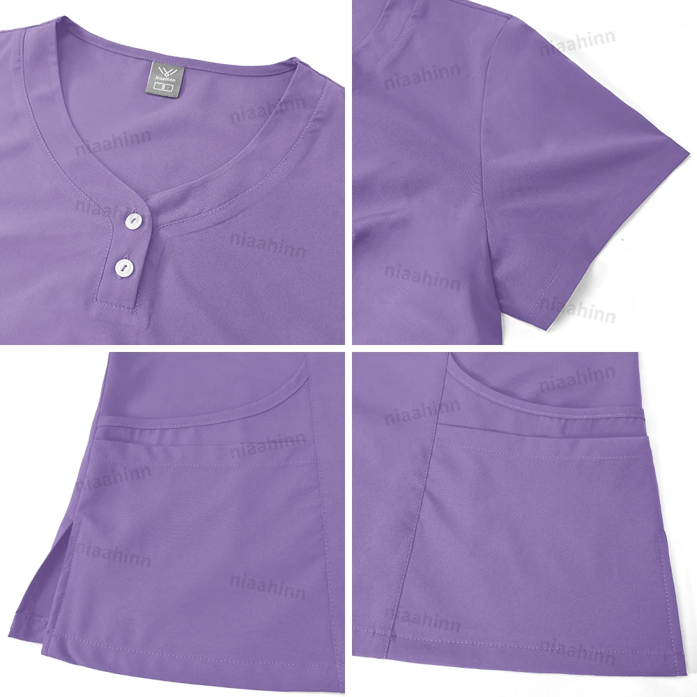 2PCS Women Work Uniform Set Stretch Scrub Coat Nursing Pants Beauty Pharmacy Attire