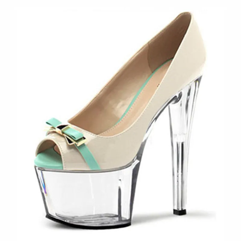 Super high heel 17 cm, female, sexy stiletto waterproof platform fish mouth shoes, bow decoration, high heels