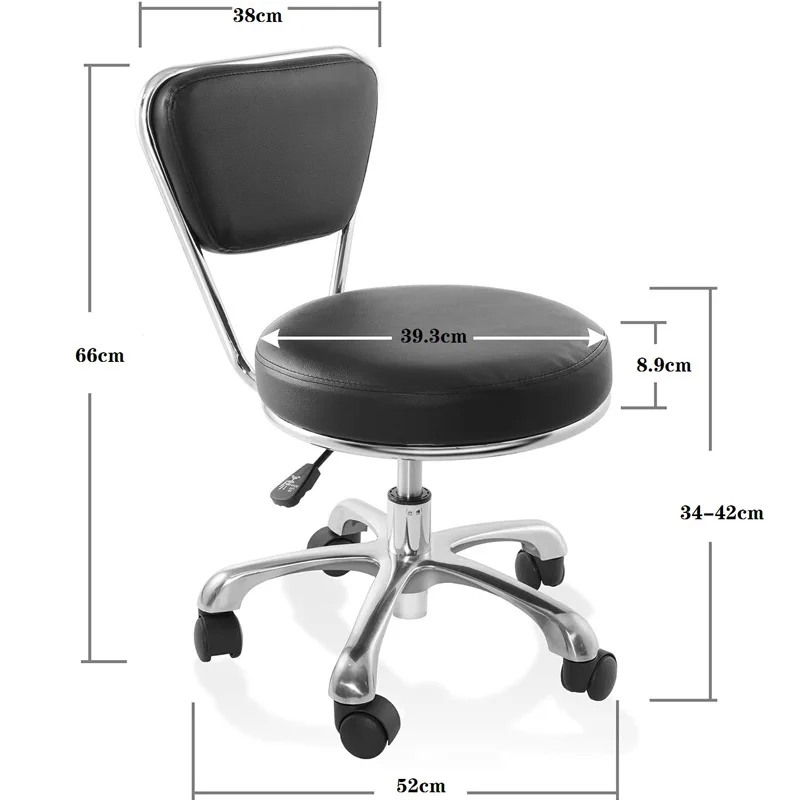 PU Leather Rolling Stool With Back Support Height Adjustable Swivel Stool Chair with Wheels Drafting Chair For Spa Slaon Massage