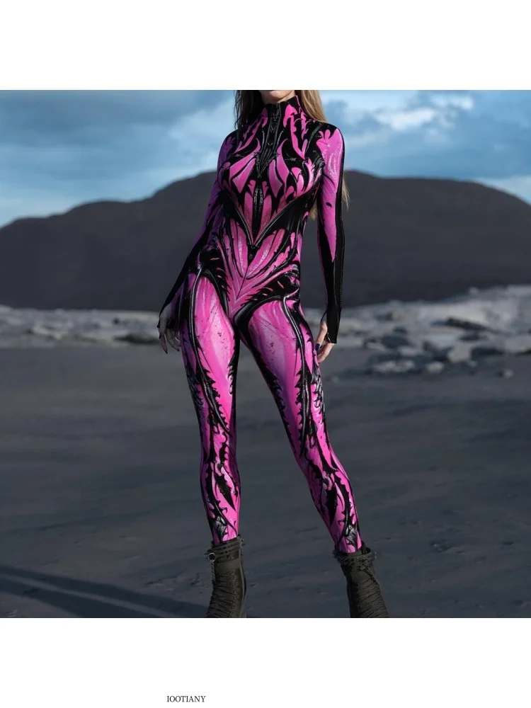 Sexy Damen Psychedelischer Netz-Cosplay-Bodysuit Horror Halloween Festival Party Jumpsuit Karneval Bühnenauftritt Eng Anliegend – Detail 6