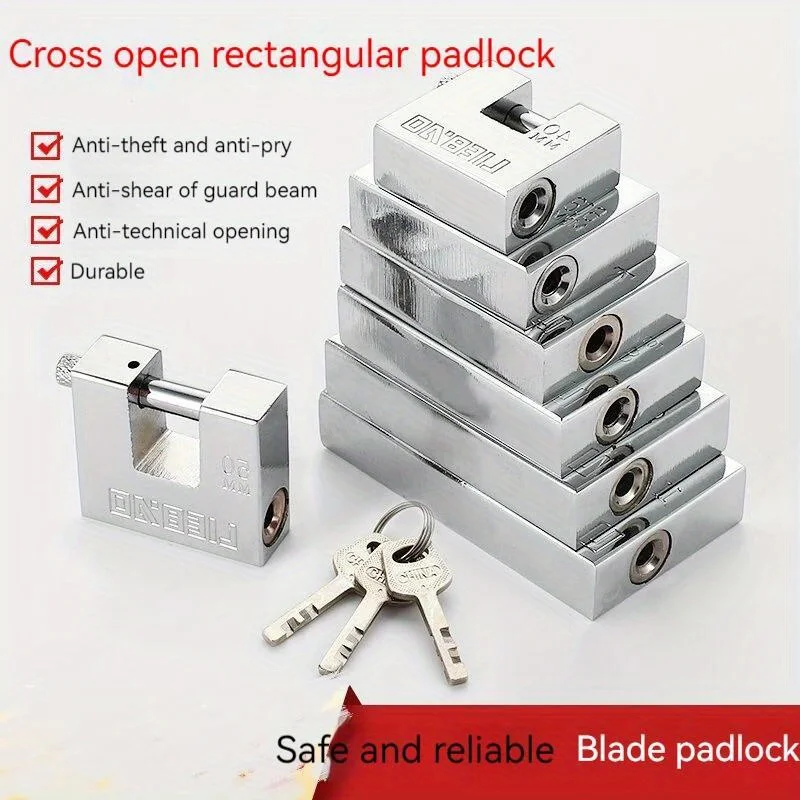Padlock Security Lock Rectangular Horizontal Padlock Anti-Pick Anti-Cut Security Lock Thick Cross Beam Lock