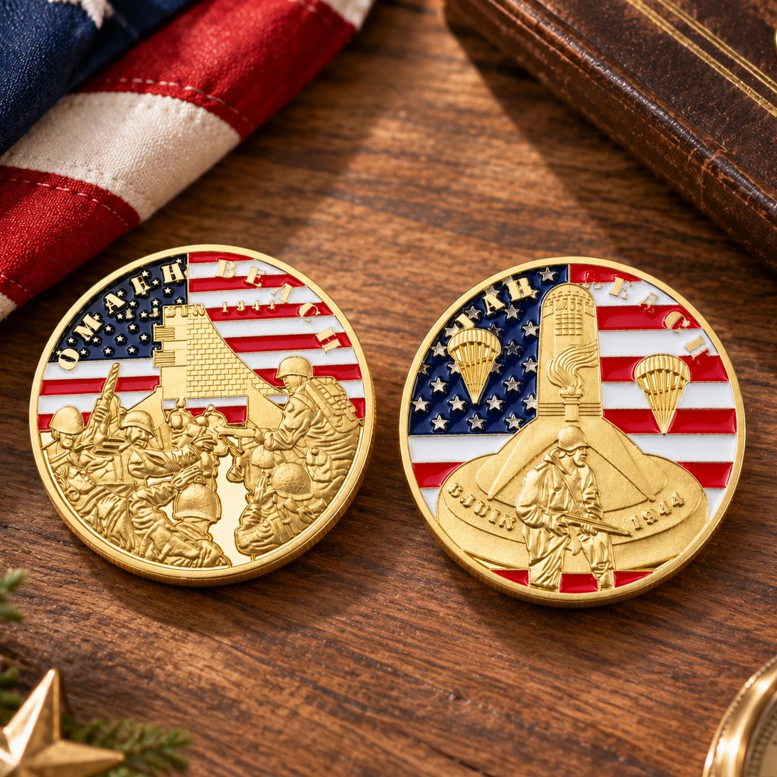 The WW II The Normandy Invasion Souvenir Coin Omaha Beach Operation Overlord Gold Plated Challenge Coin