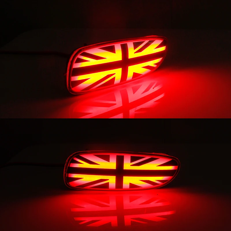 2PCS Union Jack Design Red LED Car Rear Bumper Reflector Lights For MINI Cooper R56 R57 R58 R59 Rear Fog Lights Running Lights