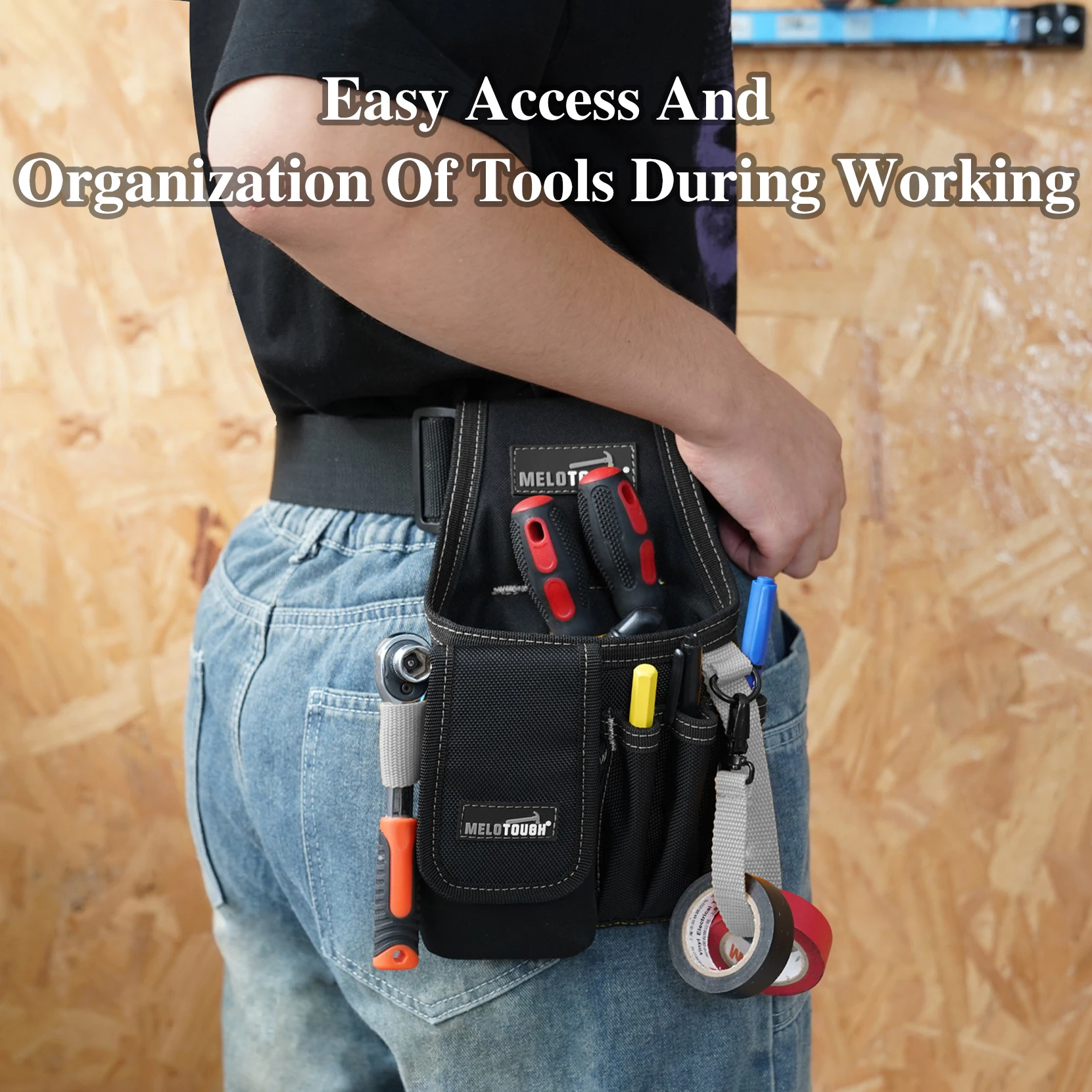 حقيبة أدوات صغيرة مع مشبك حزام، حقيبة حزام أدوات الجيب، مشبك كهربائي على حقيبة الأدوات، منظم أدوات متعدد الجيوب #4