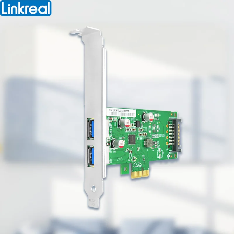 Linkreal 2 Cổng USB3.0 Loại-Một Mở Rộng Bộ Điều Khiển Adapter Thẻ Với Siêu Tốc Độ 5 Gb/giây-LRSU9A72-2A