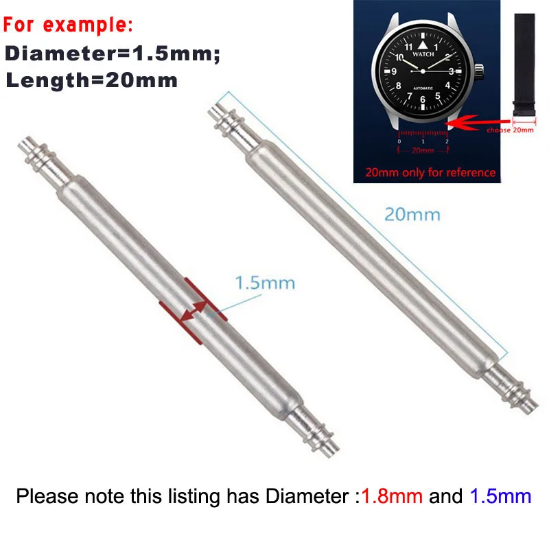 6mm 8mm-25mm Dia 1.8mm 1.5mm Boxed Watch Strap Spring Bars Set Repair Tool Pin for Watch Band Release Spring Pins Connecting Bar