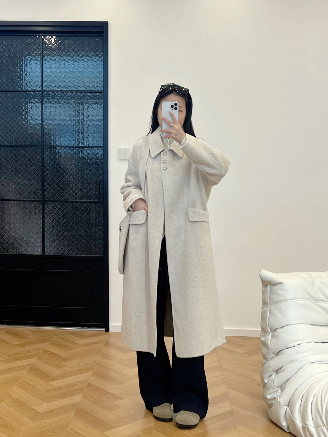 

Женское шерстяное пальто Ele осень-зима, с отложным воротником, средней длины, вязаное, двустороннее, с эффектом камвольной шерсти