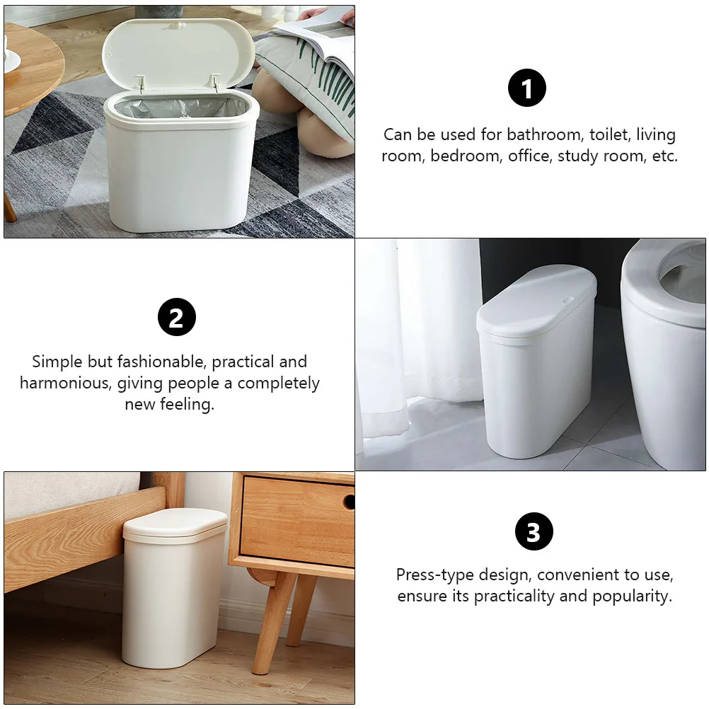 

1pc Press-Type Trash Can 5L Large Capacity Plastic Waste Bin For Bathroom Toilet Office Home Use Dustbin