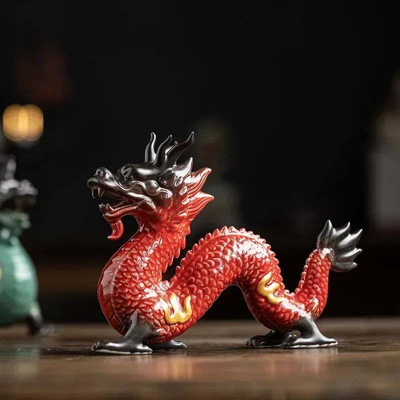 Lucky Red Dragon Keramik-Ornament, Büro, Wohnzimmer, Teestube, Schlafzimmer, Schreibtisch, Esstisch, moderne kreative Heimdekoration, Kunsthandwerk