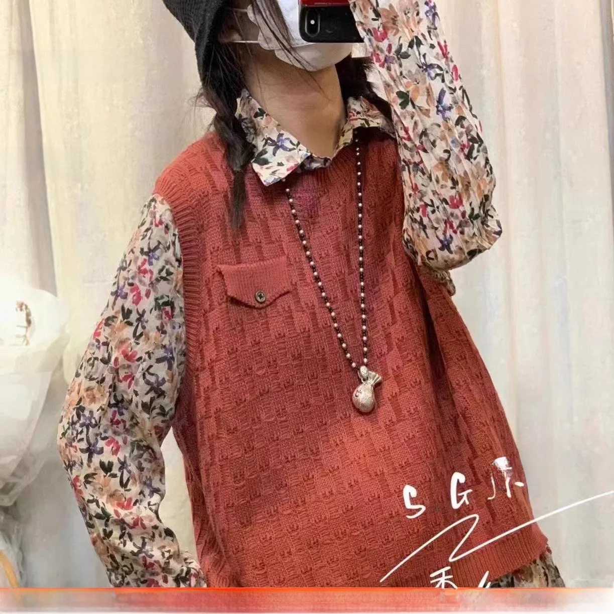 

A663 Женский вязаный жилет из хлопка без катышков, повседневный, модный, универсальный, осенний, с v-образным вырезом, цвет