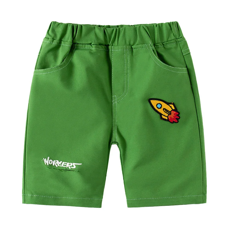 Cute Rocket Green Boys Shorts Summer Active Toddler Kids Knee Length Pants Cotton Children's Clothes