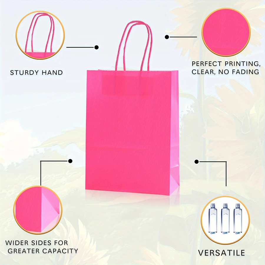 6-24pcs 16x22x8cm Kraft Paper Bags Reusable Gift Bag for Birthday Party Wedding Durable Gift Bag with Reinforced Handle Tote Bag