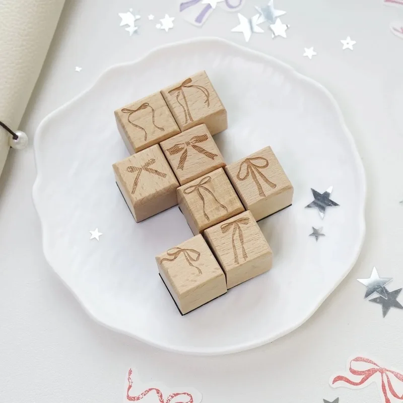 Cute Multiple Pattern Bow Tie Wood Stamp for Card Making Gift Packing Journaling Scrapbooking DIY Wooden Bowknot Seal Deco