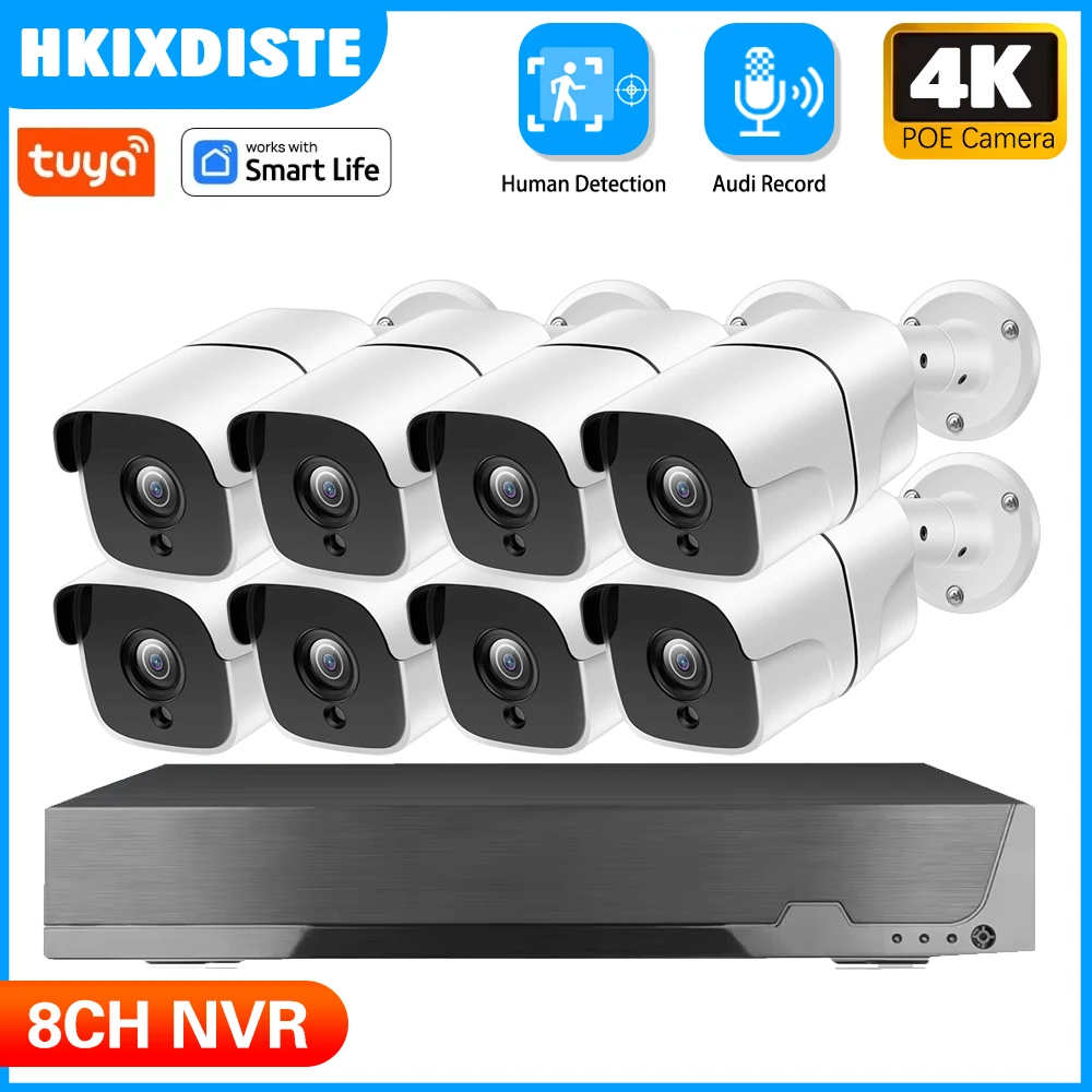 

TUYA SmartLife Home 4K 8MP POE Human Detection 3.6mm IP Camera System P2P Audio Record Waterproof Outdoor NVR CCTV Video Record