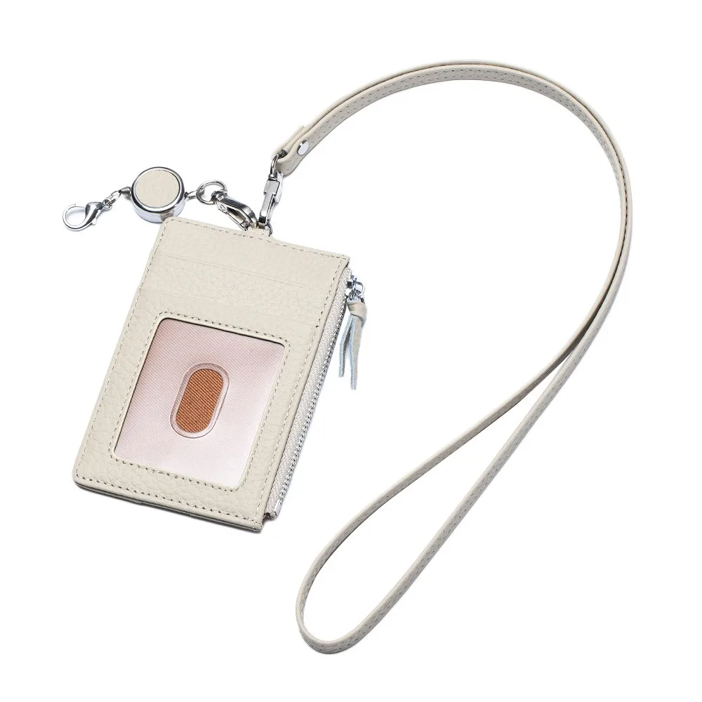 Fashion Genuine Leather Card Holder Business Multi-functional Coin Purse With Buckle Lanyard Card Cover for Men Women